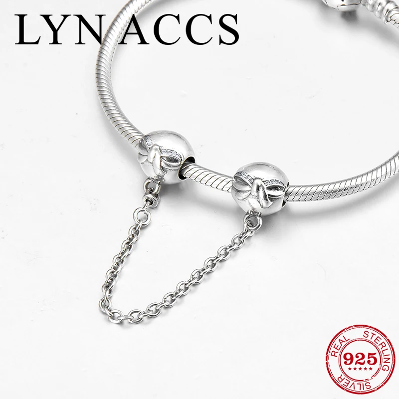 

Hot Bowknot round 925 Sterling Silver DIY Gift Fashion Safety Chain Beads Fit Original Pandora Charms Bracelet Jewelry making