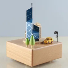 XXXG- Creative Bank of China Tower wood crafts music box gift birthday gift box wholesale crafts