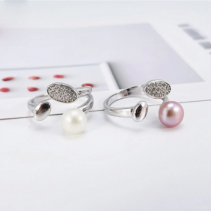 

Nature Pearl Ring In Sterling Silver Inlaid Zircon Wedding Ring Adjustable Oyster Pearl Ring Mounting Acccessory Fit 6-8mm Bead