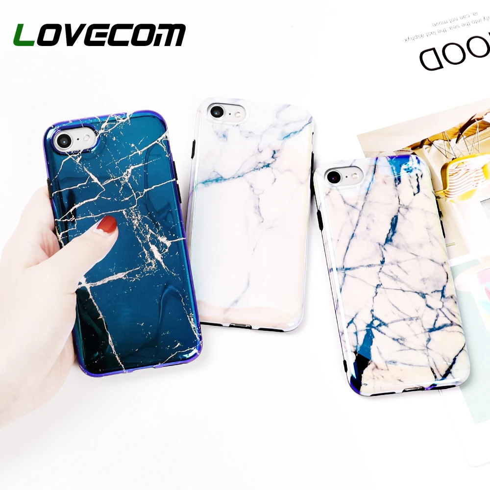 Goede LOVECOM L Blauw Wit Beige Marmer Gedessineerde Functies Voor iPhone 6 7 8 Plus X Blu ray IMD Soft Shell Telefoon cover Case