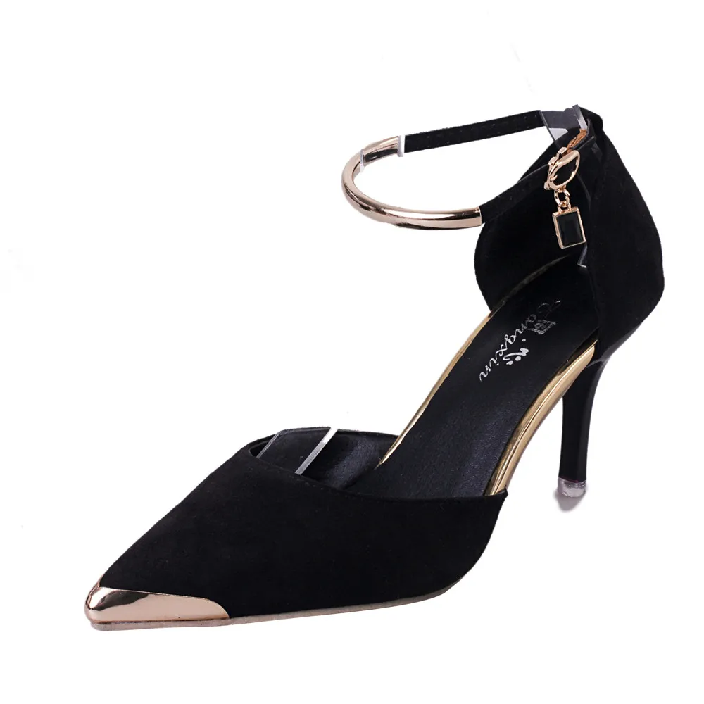 

#50 Newly Mature Office lady Style Fashion Women Pointed Toe Shallow Solid Buckle Strap High Heels Sexy Style Shoes Wedding Shoe