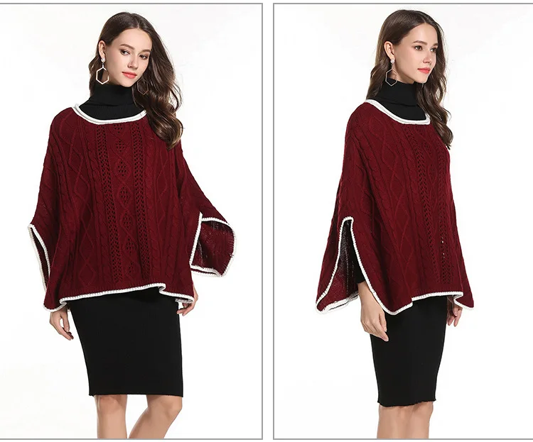 Для женщин свитера и лайкры акрил половина пончо 2018 осень-зима Новый стиль и свободный верх вязаный свитер блузка плащ пальто для девочек