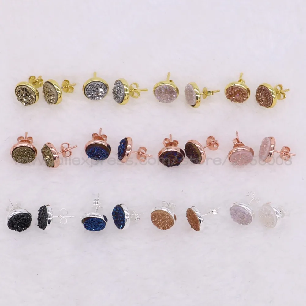 8 Pairs Multi color druzy stud earrings natural druzy stone earring
