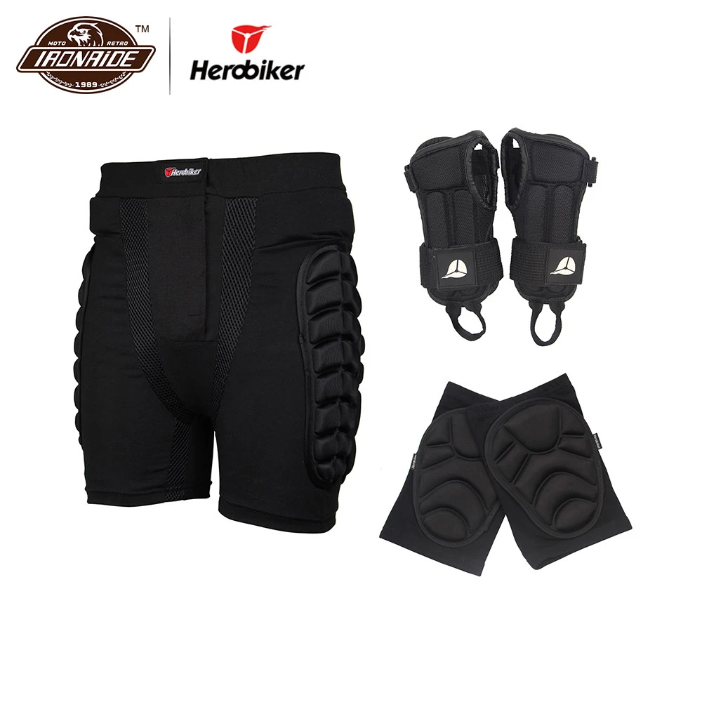 

Herobiker Sports Skiing Shorts + Hand Wrist Protector + Knee Protector Suits Protective Hip Bottom Padded for Ski Snow Skate