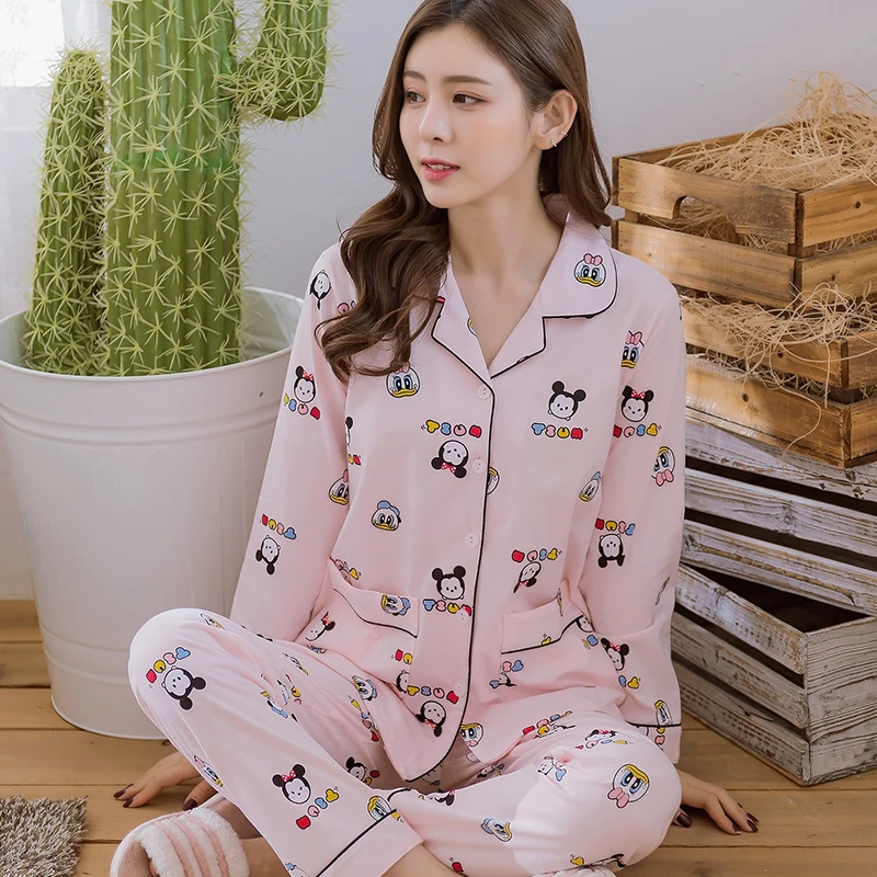 Cute Girls Pajama Set Women Cartoon Print 2 Pieces Set Cardigan Top