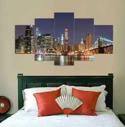Защелка высокое качество 5 панелей домашний декор настенная живопись принты Бруклинский мост на Манхеттене произведения искусства