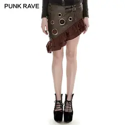 Панк рейв стимпанк воланом килт текстуры грубой зернистой из искусственной кожи симметричная юбка рок винтажная длиной выше колена