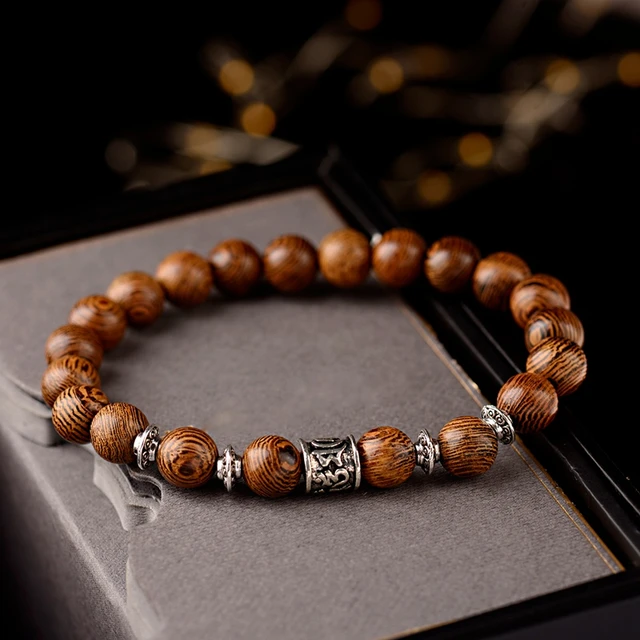 Bracelet Perles de Lave pour Homme et perle en bois sur Élastique