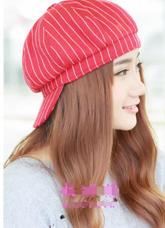 10 шт./лот,, женский в Корейском стиле, повседневный полосатый берет, шапка для взрослых, Осенняя шапка из смешанного хлопка, козырьки, свободный размер