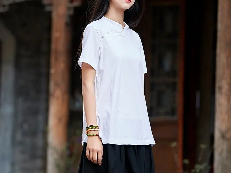 Summer&Spring black/white short sleeve women cotton&linen tai chi suit zen nun shirts lay uniforms wushu kung fu T-shirts