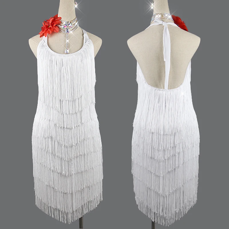 2019 Latin Dance Dress For Women/Girls Full Tassels Falda Flecos Cha Cha/Rumba/Tango White Fringe VD399 | Тематическая одежда и