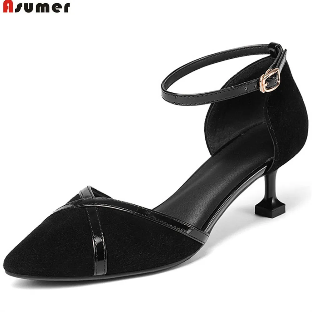 Masgulahe black pointed toe elegant ladies prom shoes buckle spring