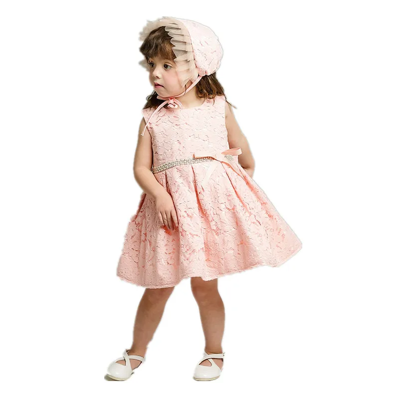

BBWOWLIN Baby Girl Dress with Hat Pink White Christmas Dress Vestido Infantil 8093