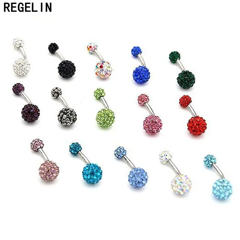 Regelin Crystal Beads Navel Piercing Sexy Disco Jewelry Belly Stainless Steel Button Rings Body 