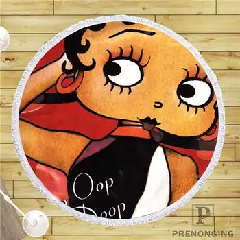 

Custom DIY Customized Microfiber Fabric Betty-Boop-cartoons Round Beach Blanket Towel Printed on Demand 150cm #19-01-28-1-16
