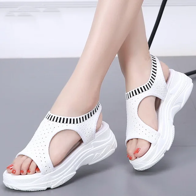 

2019 Women Platform Sandals Summer Open Toe Slingback Sandles Mesh Slip On Breathe Ladies Chic Walking Outdoor Sandal Shoes