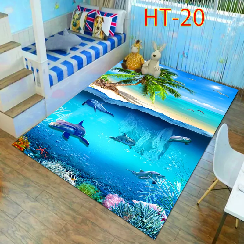 Blue Sea ocean Mediterranean Style 3D Carpets for Living Room Bedroom Area Rugs Coffee Table Sofa Bed Floor Mat Hallway Carpet - Цвет: HT20