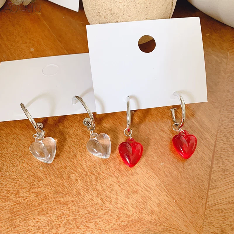 

AOMU Summer Transparent Red Love Heart Hollow Round Circle Acrylic Drop Statement Earrings for Women Girls Dangle Gifts Jewelry