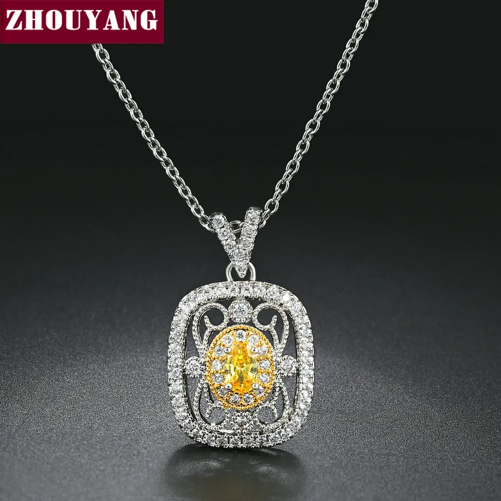 

ZHOUYANG Pendant Necklace For Women Vintage Princess Style Yellow Cubic Zirconia Two-color Plating Gift Fashion Jewelry N121