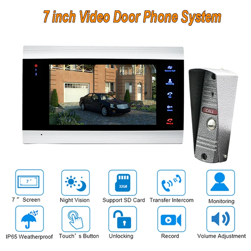 

2017 Russia new 7" TFT 1200TVL Video Door Phone Doorbell Intercom System Home Security Camera Monitor with ip65 Rainproof