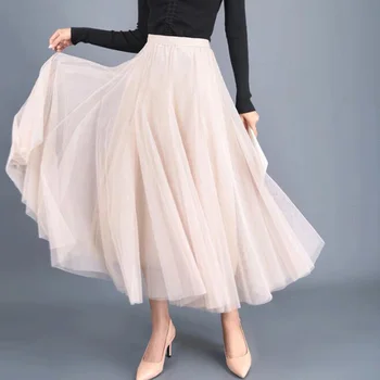 

Long Wedding Skirt Women Summer Spring Vintage Puffy Tutu Skirts for Party Elastic High Waist Long Maxi Skirt Female Saia Longa