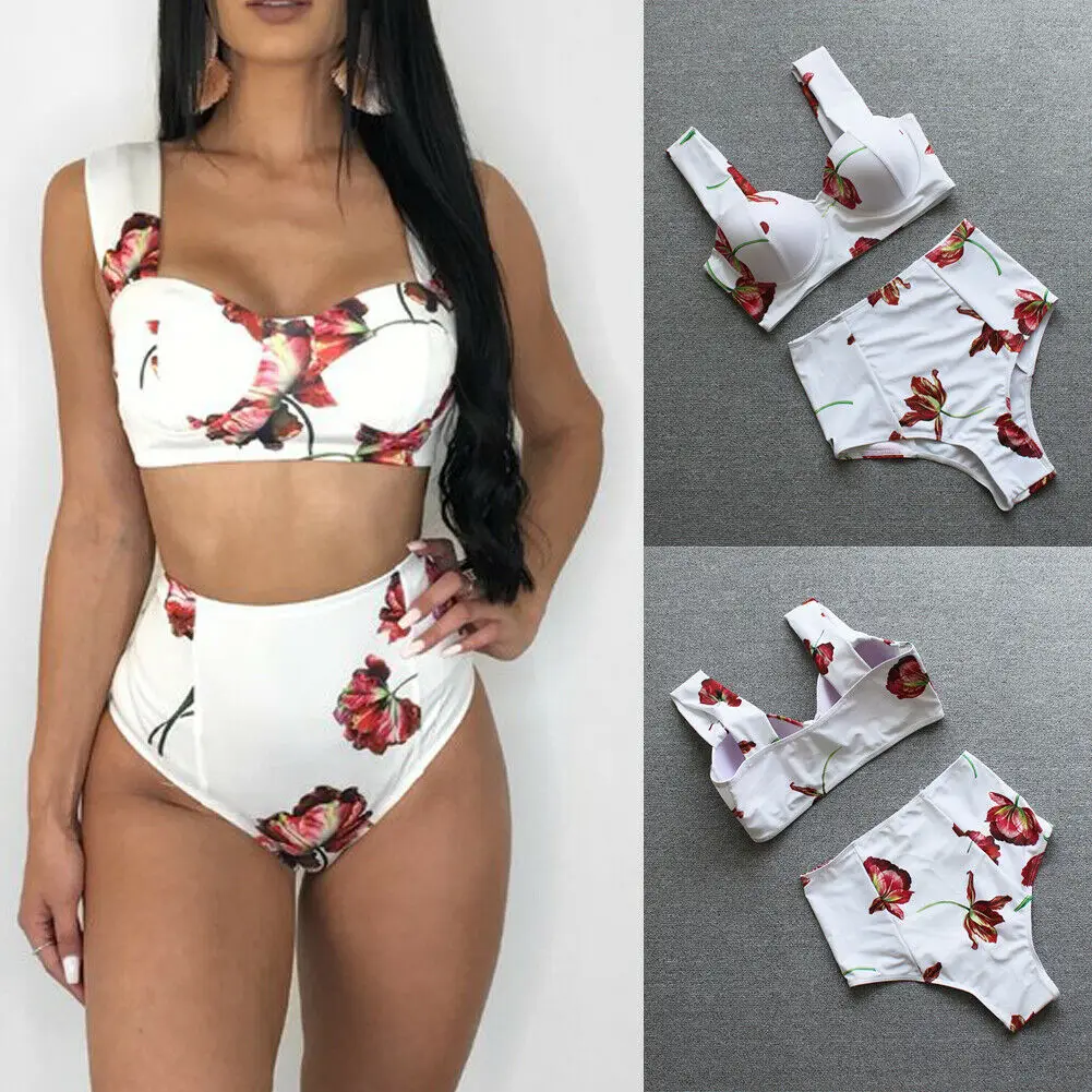 

2019 New Style Women's Print Bikini Set Swimsuit High Waist With Pad Ladies Bathing Suit Swimwear Beachwear