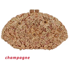 Роскошная Дамская вечерняя сумочка с бриллиантами цвета шампанского и кристаллами, женские сумки-мессенджеры, модные сумочки для телефона с цветочным принтом и стразами из Золотого Металла