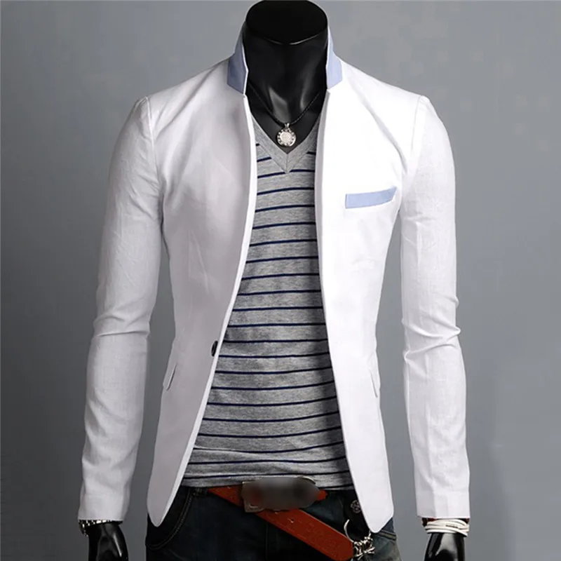 

Fashion Men Korea Style Slim One Button Cotton Suit Blazer Coat Jacket Male Contrast Color 011