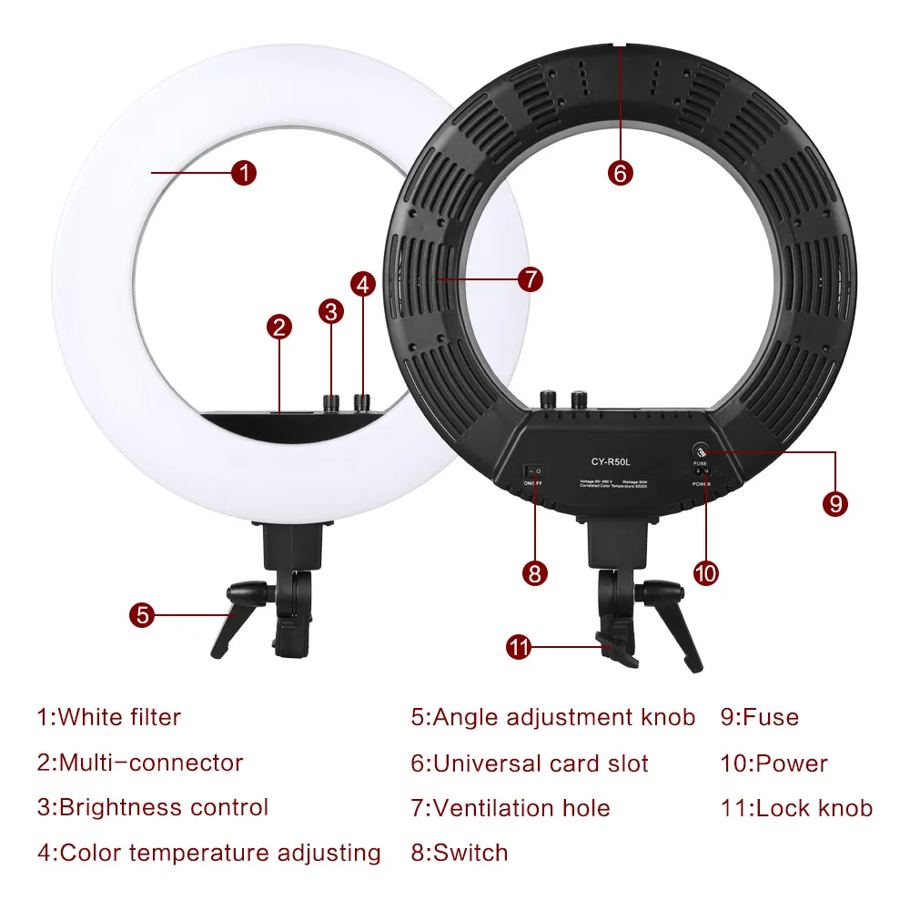 18 дюймовый светодиодный кольцевой светильник комплект с Штатив для осветительного прибора стенд с регулируемой яркостью 3200 K/5500 K для Youtube видео макияж для студийной портретной фотосъемки