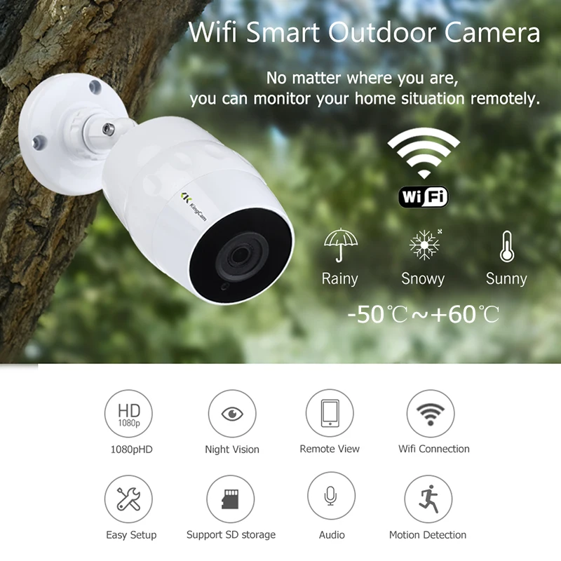 KingCam Всепогодная Wifi IP камера 1080P Беспроводная CCTV пуля наружная внутренняя камера s с микрофоном, поддержка SD TF карта Cam