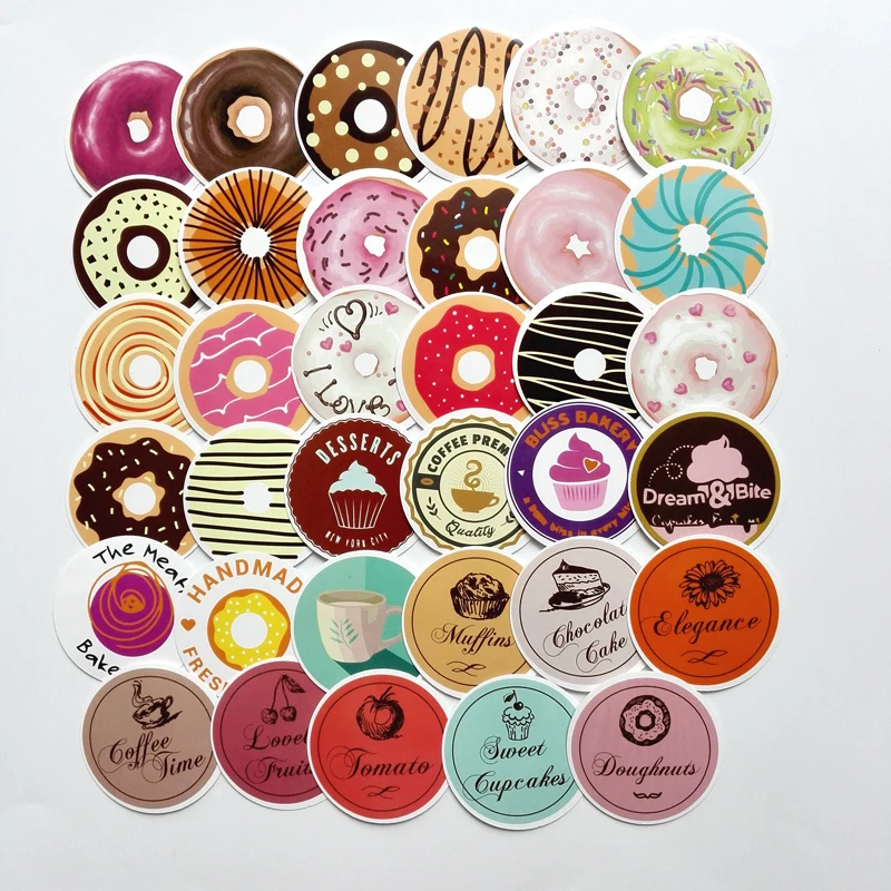 A 35pcs Donuts Sealing waterproof sticker Gift posted Baking Decoration label Doodle coffee home bakery Unique