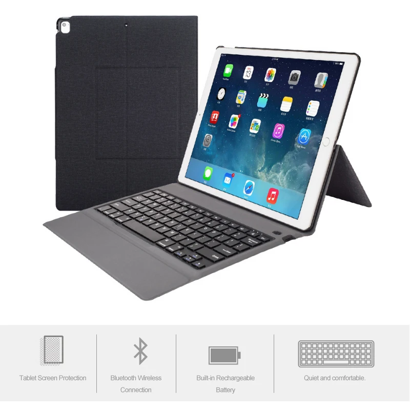Witsp@ d ультра-тонкий беспроводной Bluetooth чехол для клавиатуры для iPad Pro 12," выпущен, все-в-одном дизайн премиум кожаный чехол