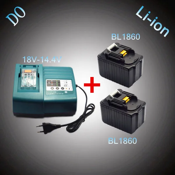 

2PCS New 6000mAh Spare Rechargeable Lithium Ion 18V BL1860 with Power Tool Battery Charger Replacement for Makita DC18RC DC18RA