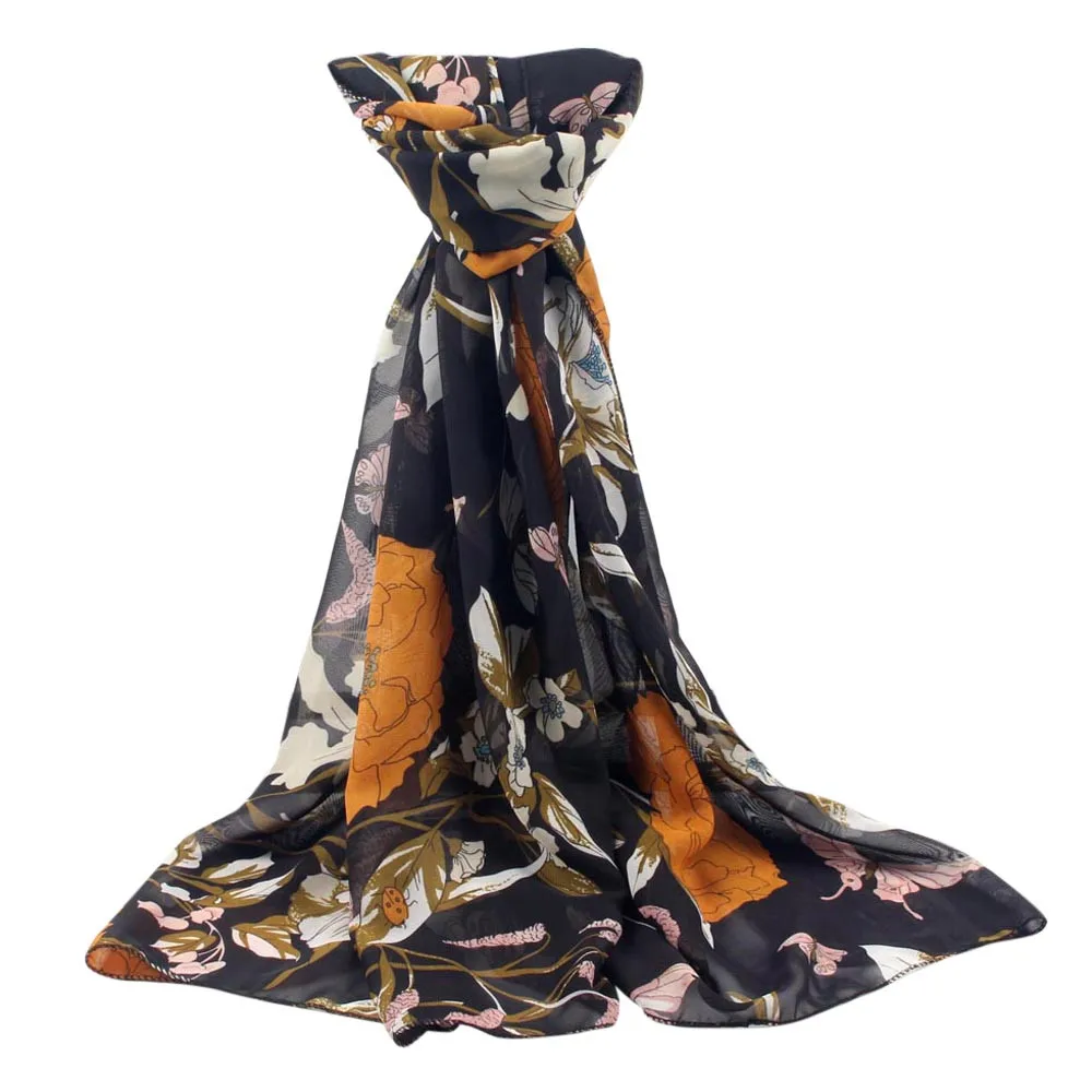 

Scarf Women high quality Fashion Lotus Printing Long Soft Wrap Scarves Ladies Shawl Chiffon scarf women