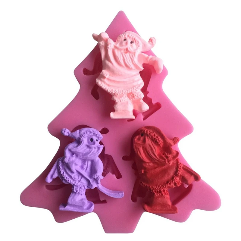 

Christmas Xmas Tree Shape Santa Claus Skiing Sugarcraft Cake Decorating Mold Silicone Mould Fondant Decoration Gumpaste Tool