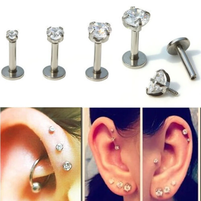 Shellhard Round Tragus Lip Ear Vintage Crystal Ear Cartilage Stud Earring For Women Men Body Piercing Jewellry 2-4mm