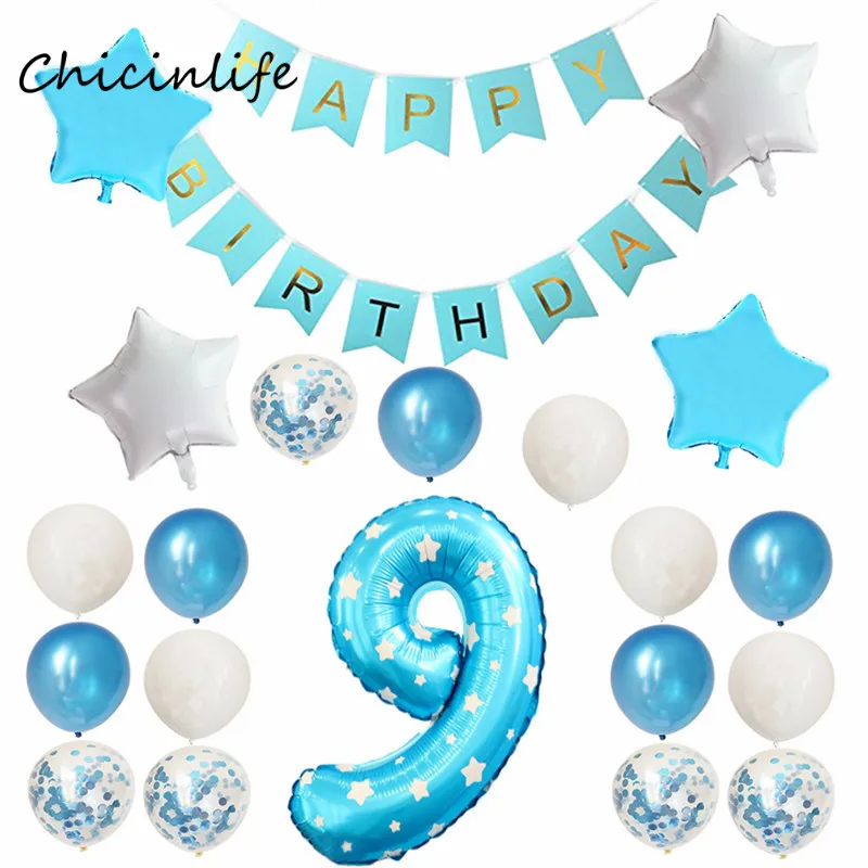 Chicinlife 21 pcs С Днем Рождения шар в форме буквы баннер-Гирлянда для мальчиков 1 2 3 4 5 6 7 8 9 День рождения украшение воздушный шар с гелием - Цвет: A 9