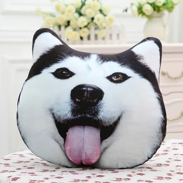 Creative 3D Cute Dog Pillow Alaska Husky Plush Toy Big Dog Head Pillow Bedroom Home Decoration