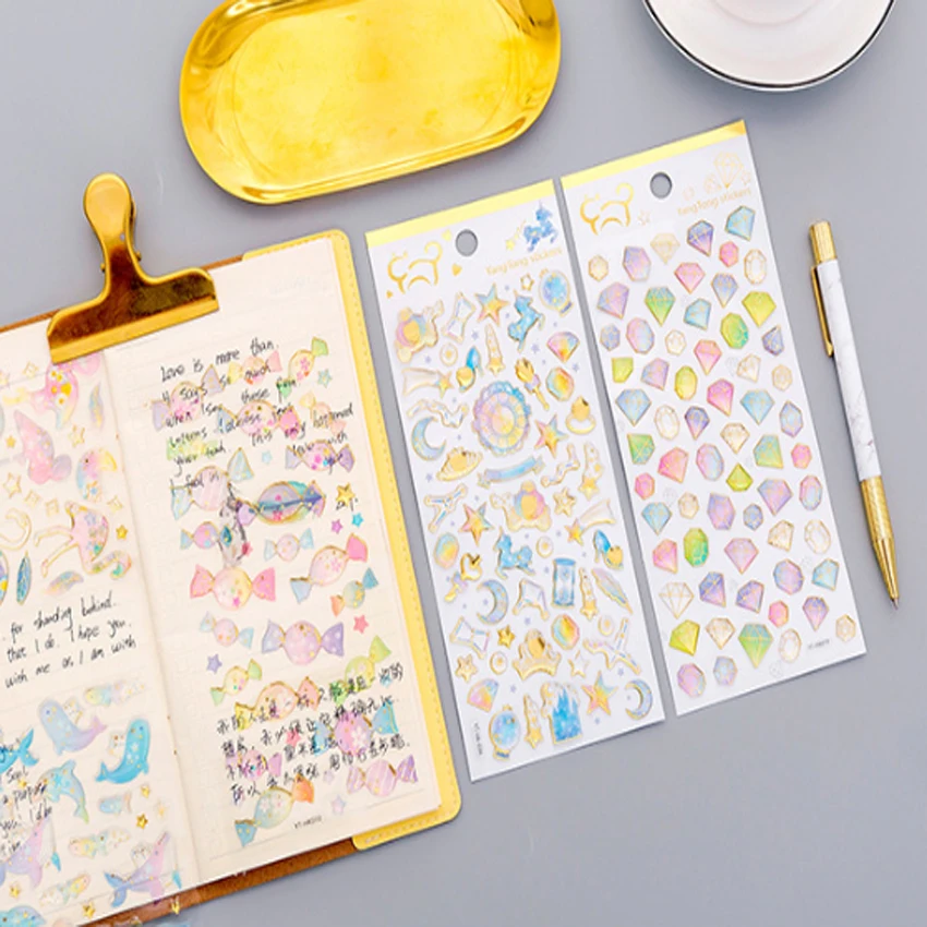 20 упаковок/партия kawaii красочный бронзирующий 3D декоративная клейкая наклейка DIY deco sticky label для дневника мобильного телефона оптовая продажа