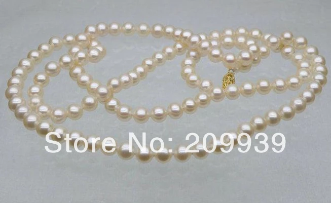 

Free shipping Hot sell >>>@@ AS3190 Gorgeous genuine 7-7.5mm AAA+ round white akoya pearl necklace gift 32