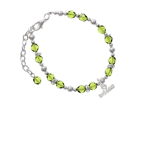 I Heart Swimming Lime Green Beaded Bracelet