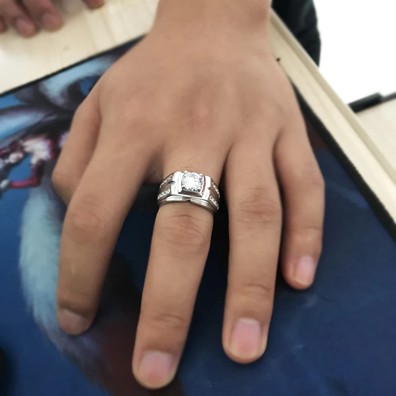 YANHUI Original Natural 925 Silver Rings For Men Sona 1 Carat Diamant Engagement Rings Cubic Zirconia Wedding Rings Men Jewelry