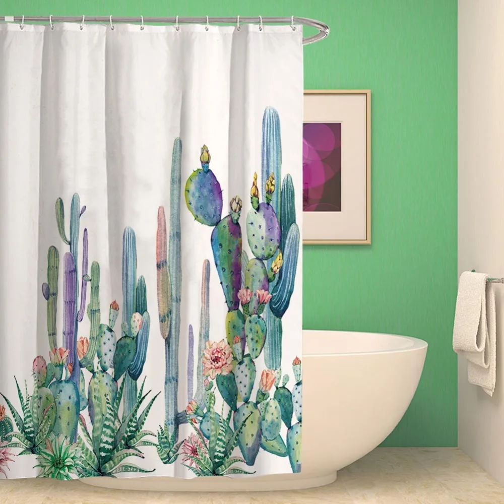 

Meijuner Shower Curtains Personality Watercolor Succulent Cactus Polyester Bath Curtain Waterproof Mildew proof Shower Curtains