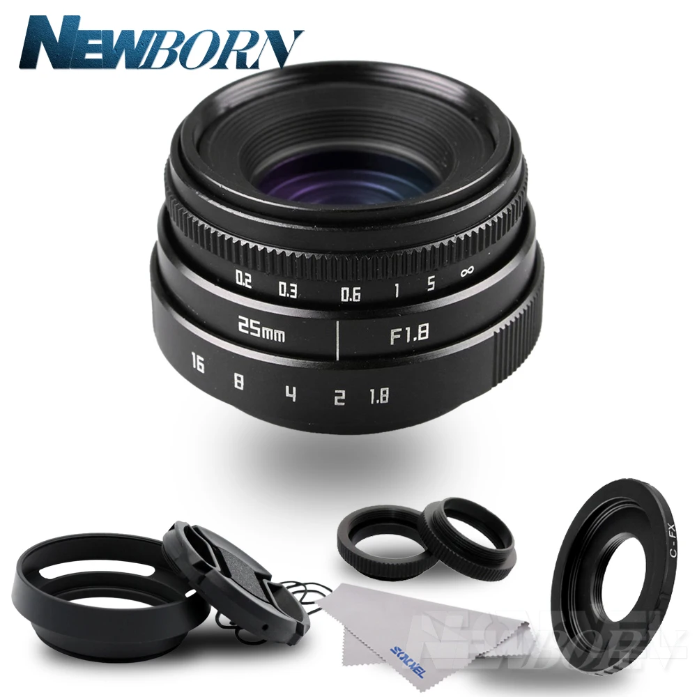 25mm F1.8 APS C Television TV Lens CCTV Lens+Lens hood for Fuji Fujifilm X E2 X E1 X Pro1 X Pro2