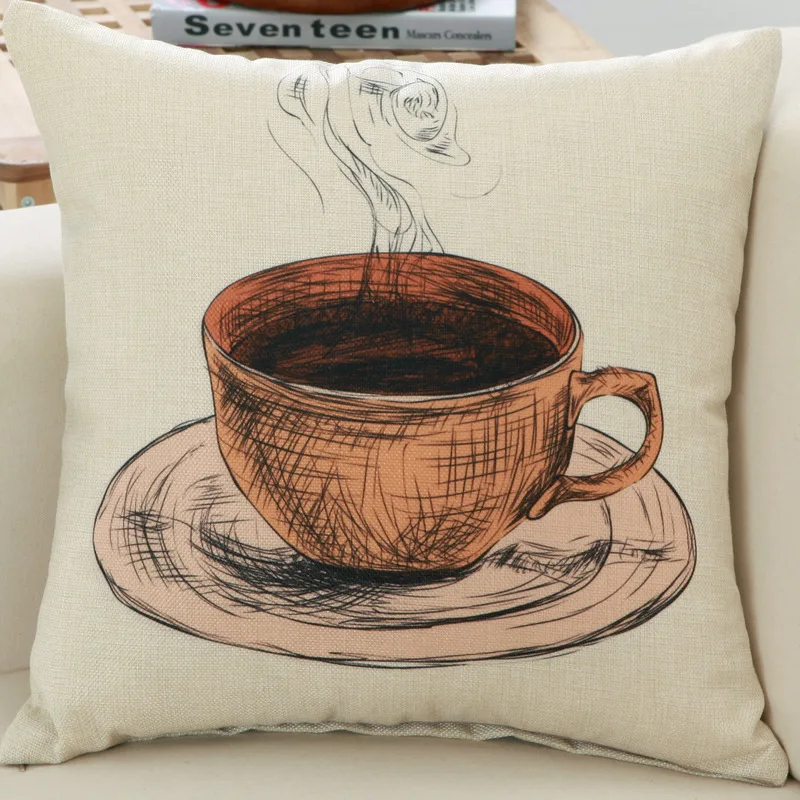 الكتان بسيط جهاز إلكتروني طباعة خمر القهوة مكتب كرسي رمي غطاء وسادة مربع وسادة ل أريكة ديكور المنزل