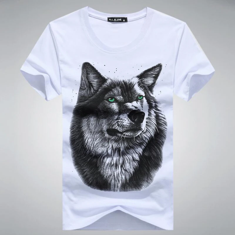 

Hyweacvar Cotton 3D T shirt Men Summer New Arrvial 3D Classic Wolf Men's T-shirt white black blue S-5XL