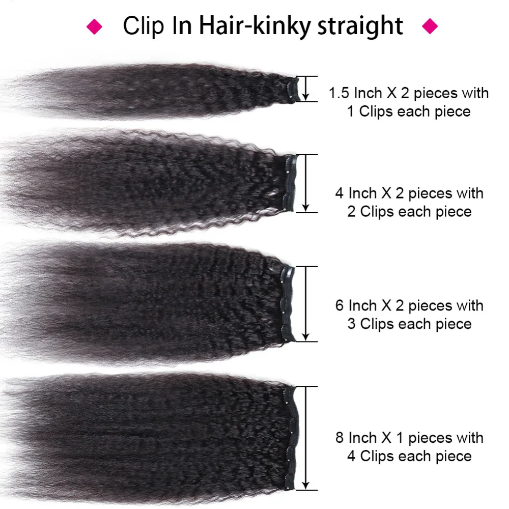 Alishow Hair Kinky Striaght Clip In Human Hair Extension 120g Brazilian Natural Hair in Clips Full Head Remy Hair Natural Color
