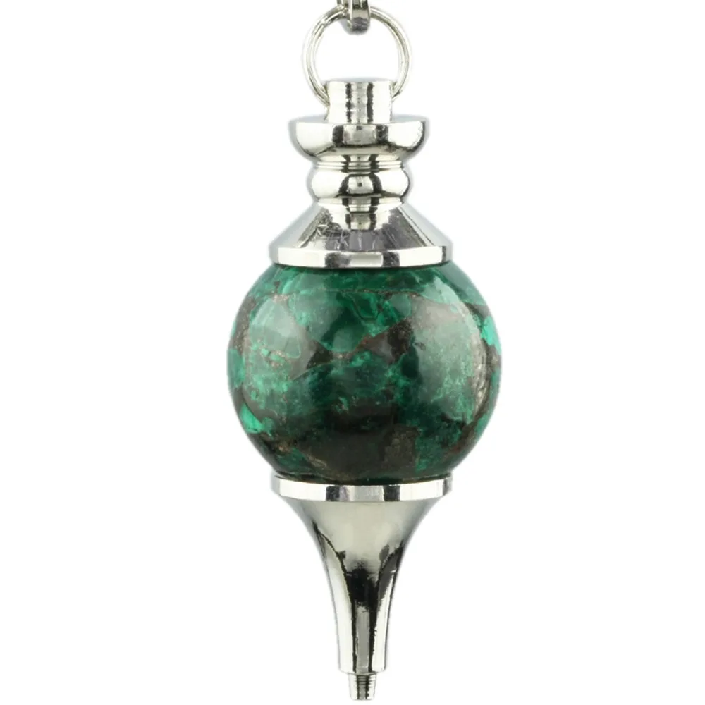 

SUNYIK Malachite Stone Healing Dowsing Reiki Stone Point Pendulum Bead+6.5"L Chain