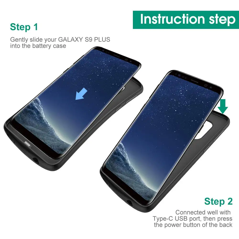 Чехол для аккумулятора Samsung Galaxy S9 Plus 5200 мАч Беспроводная зарядка Qi расширенный