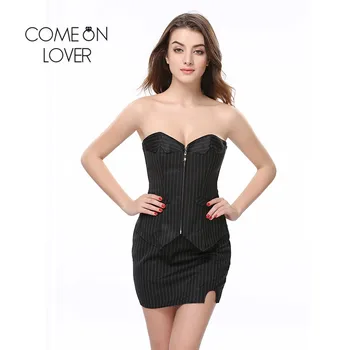 

Comeonlover Plus Size Long Torso Corset Dress Skinny Women Corset Underwear Striped Bodycon Corset Overbust Bustiers Sexy AL2826